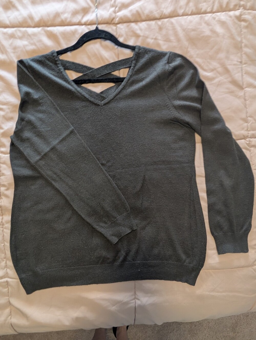 Women's Crisscross Back and V-Neck Front Sweater - Dark (Olive)  Green